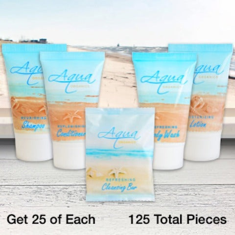 Aqua Organics Vacation Rental Bath Toiletry Supply Bundle Sets - Beach Inspired