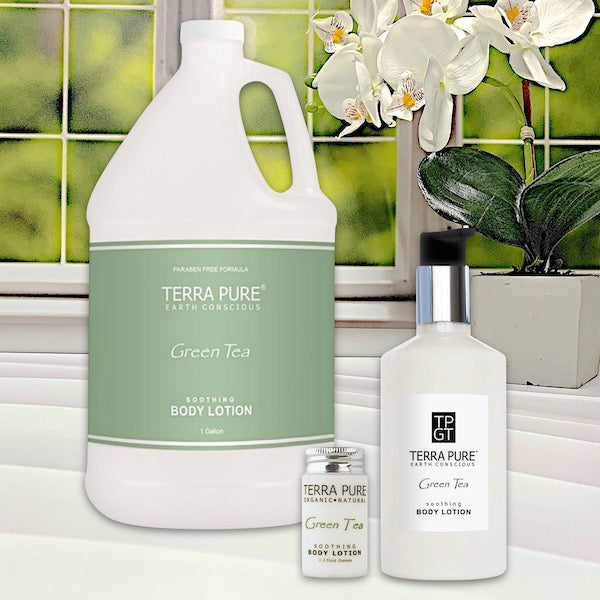 Terra Pure Green Tea Hotel Size Bath Toiletry Supplies for BNBs and Inns | GuestOutfitters.com