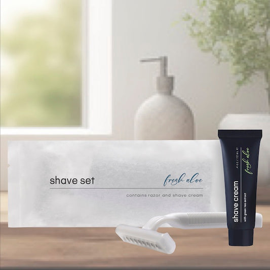 Individually Wrapped Shave Set with Razor and Fresh Aloe Shaving Cream for Vacation Rental Bath Amenity Supplies | GuestOutfitters.com