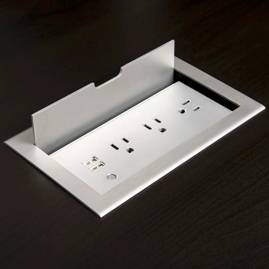 Flip Cover Flush Mount Power Strip with 3 Power Outlets and 2 USB Ports