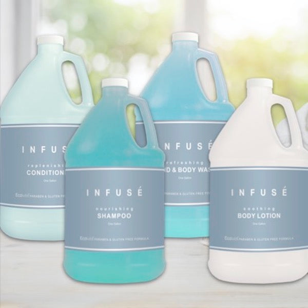 Infuse White Tea and Coconut Luxury Hotel Toiletries by the Gallon for Vacation Rentals | GuestOutfitters.com